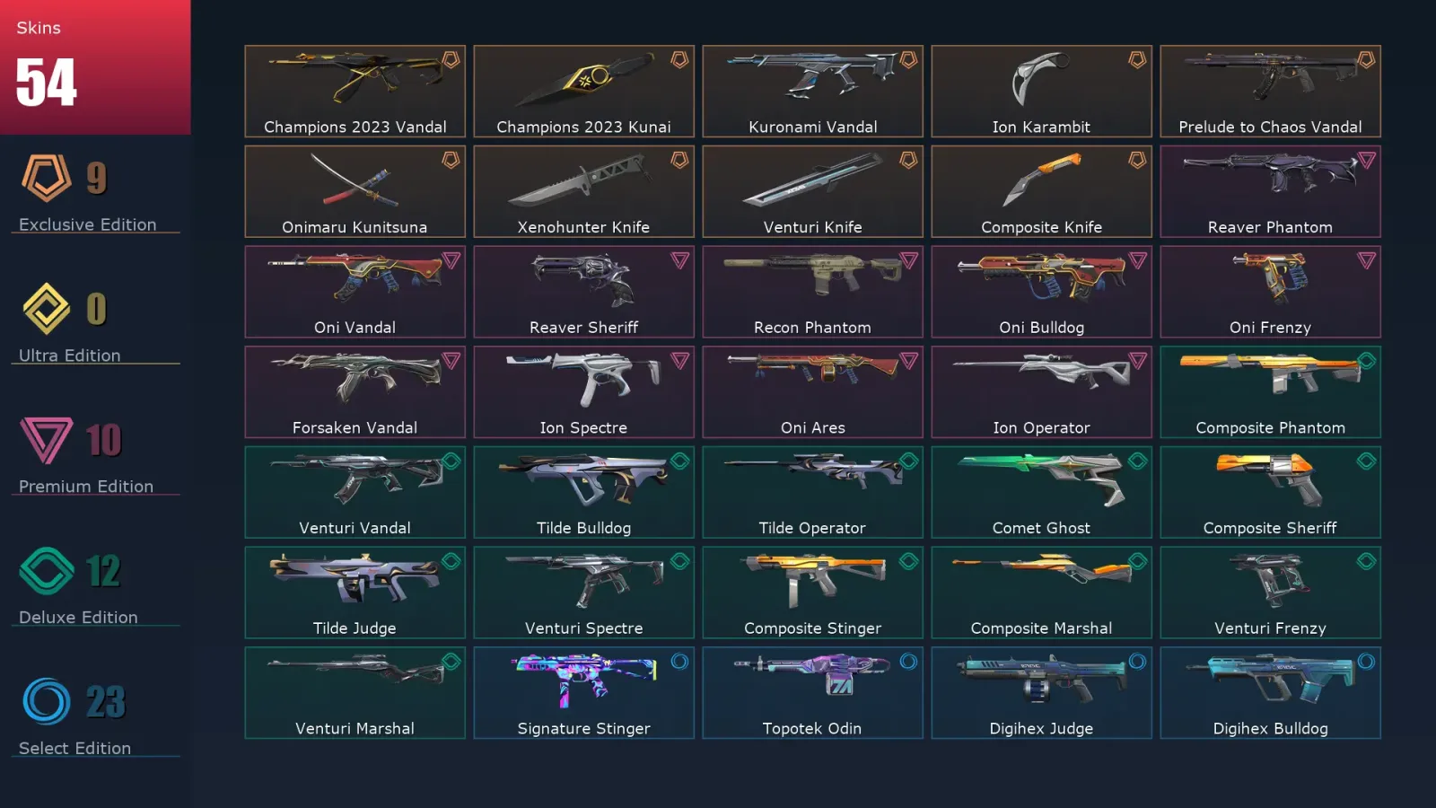 [Valorant] | EU | Level 101 | 27 Agents | 54 Skins