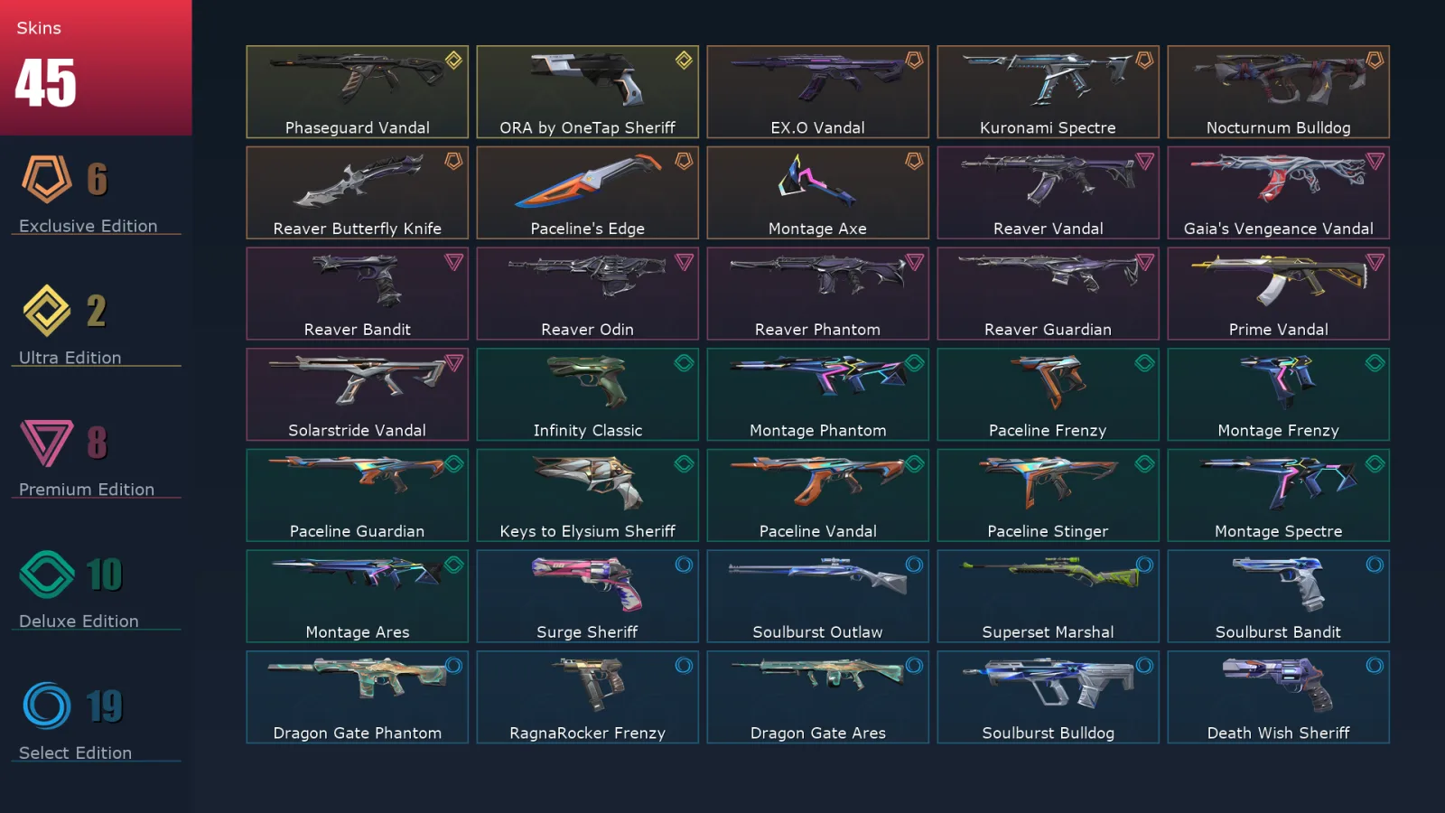 [Valorant] | EU | Level 170 | 29 Agents | 45 Skins