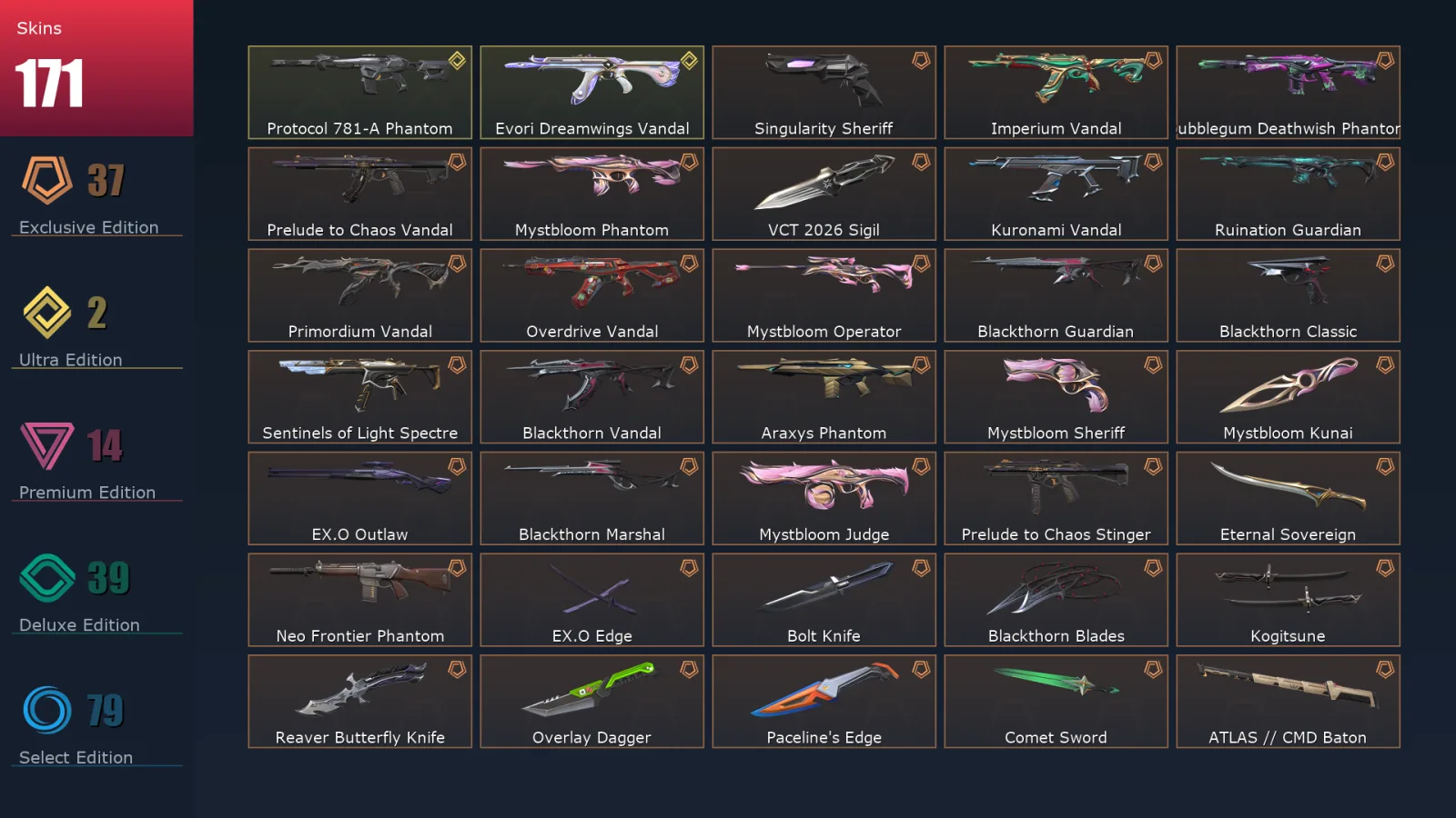 [Valorant] | EU | Level 259 | Diamond 3 | 29 Agents | 171 Skins