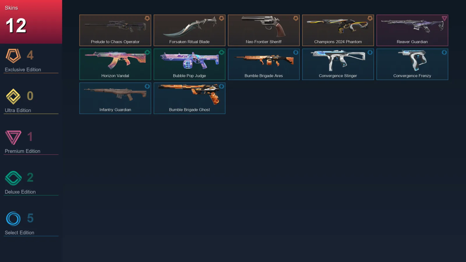 NA | Lv10 | Unranked | 12 Skin | 8 Agent | 9 Buddy