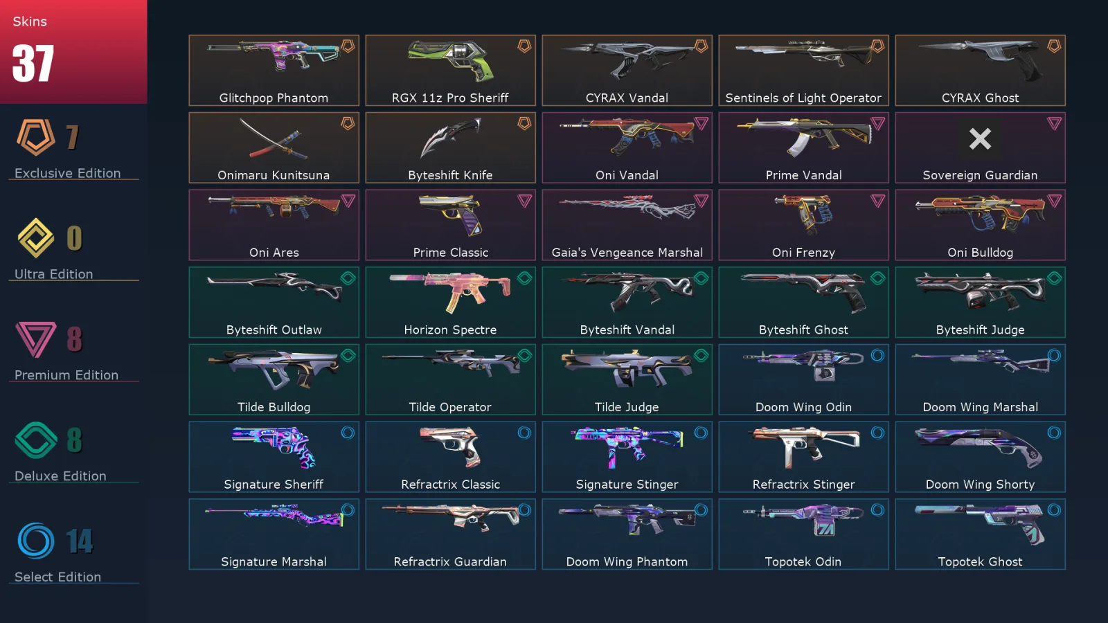 [Valorant] | EU | Level 117 | Diamond 1 | 29 Agents | 37 Skins