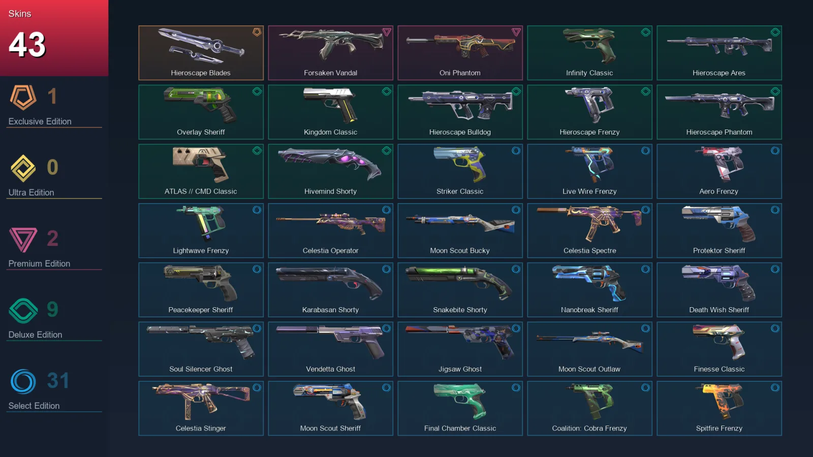 AP | Lv359 | Unranked | 43 Skin | 28 Agent | 114 Buddy