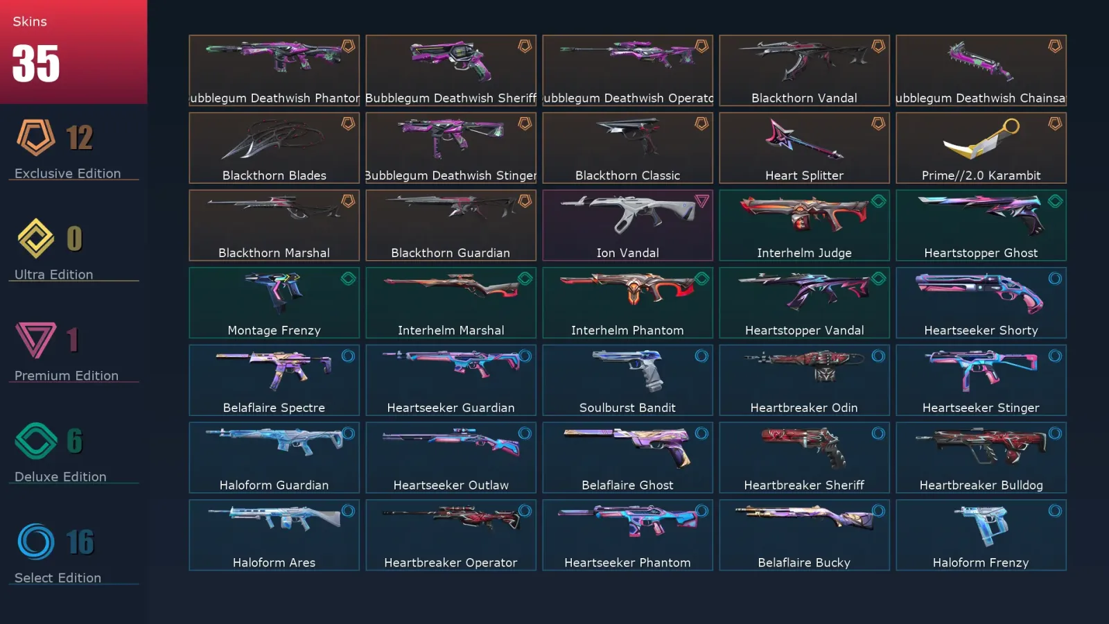[Valorant] | EU | Level 72 | 16 Agents | 35 Skins