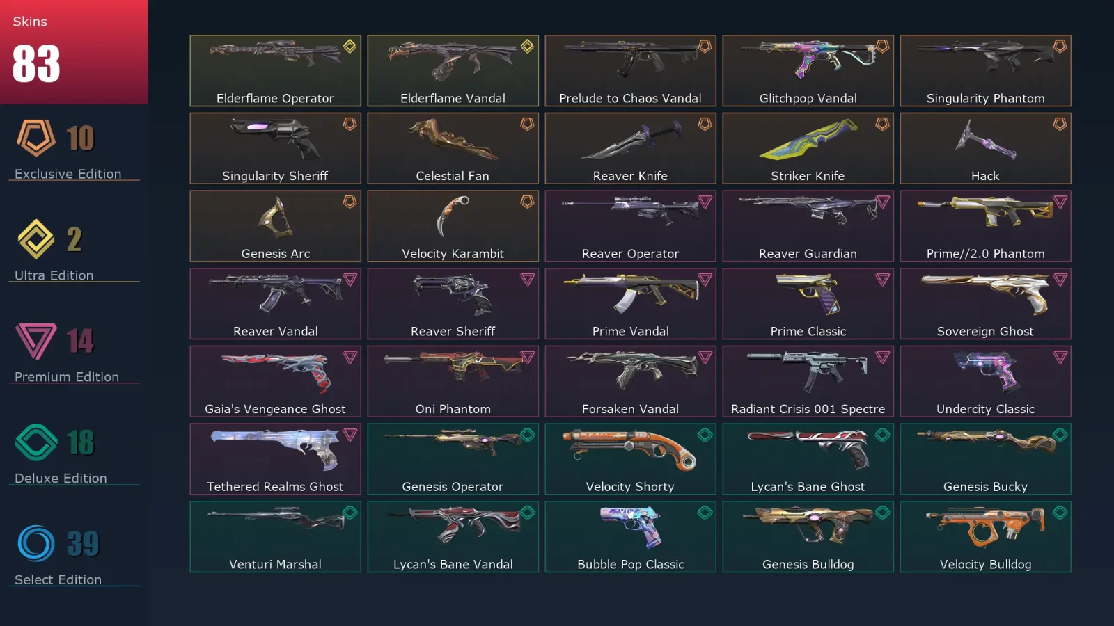 [Valorant] | EU | Level 220 | 26 Agents | 83 Skins — Valorant account