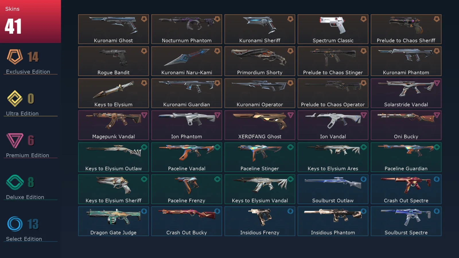 [Valorant] | EU | Level 33 | 8 Agents | 41 Skins