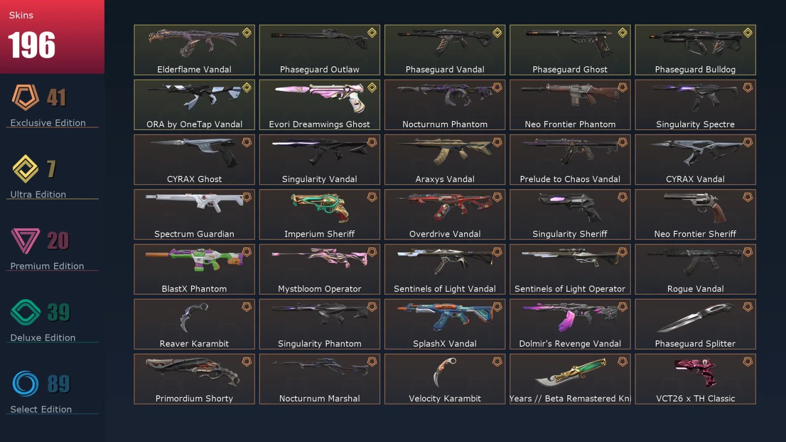 [Valorant] | EU | Level 413 | Platinum 2 | 29 Agents | 196 Skins