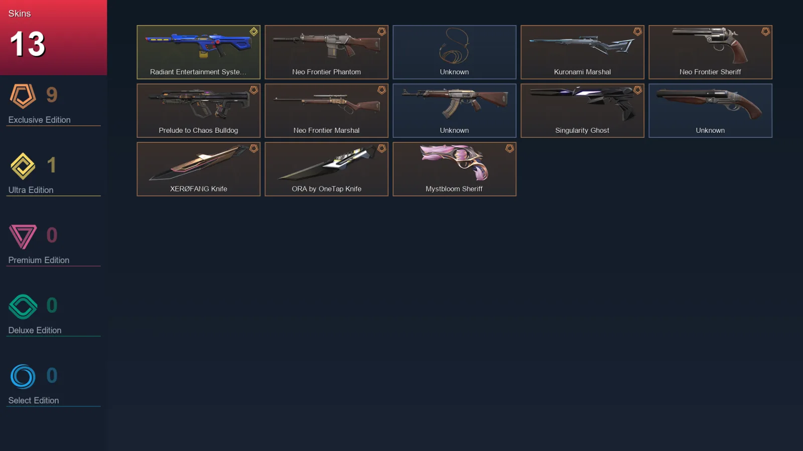 EU | Lv1 | Unranked | 13 Skin | 5 Agent | 1 Buddy