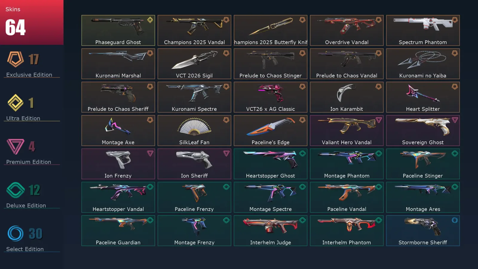 [Valorant] | EU | Level 62 | 19 Agents | 64 Skins