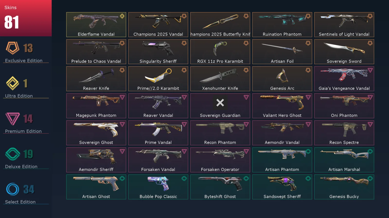 [Valorant] | EU | Level 493 | 29 Agents | 81 Skins