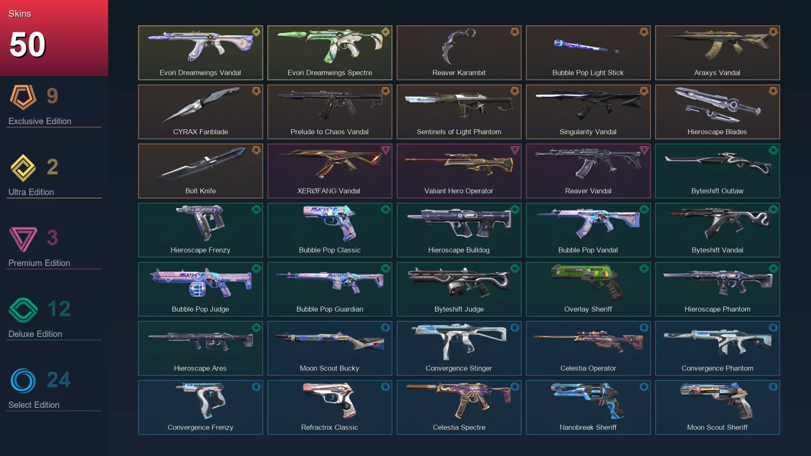 AP | Lv94 | Unranked | 50 Skin | 24 Agent | 45 Buddy