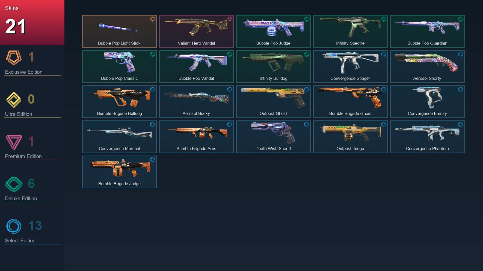 EU | Lv113 | Unranked | 21 Skin | 27 Agent | 64 Buddy — Convergence Frenzy