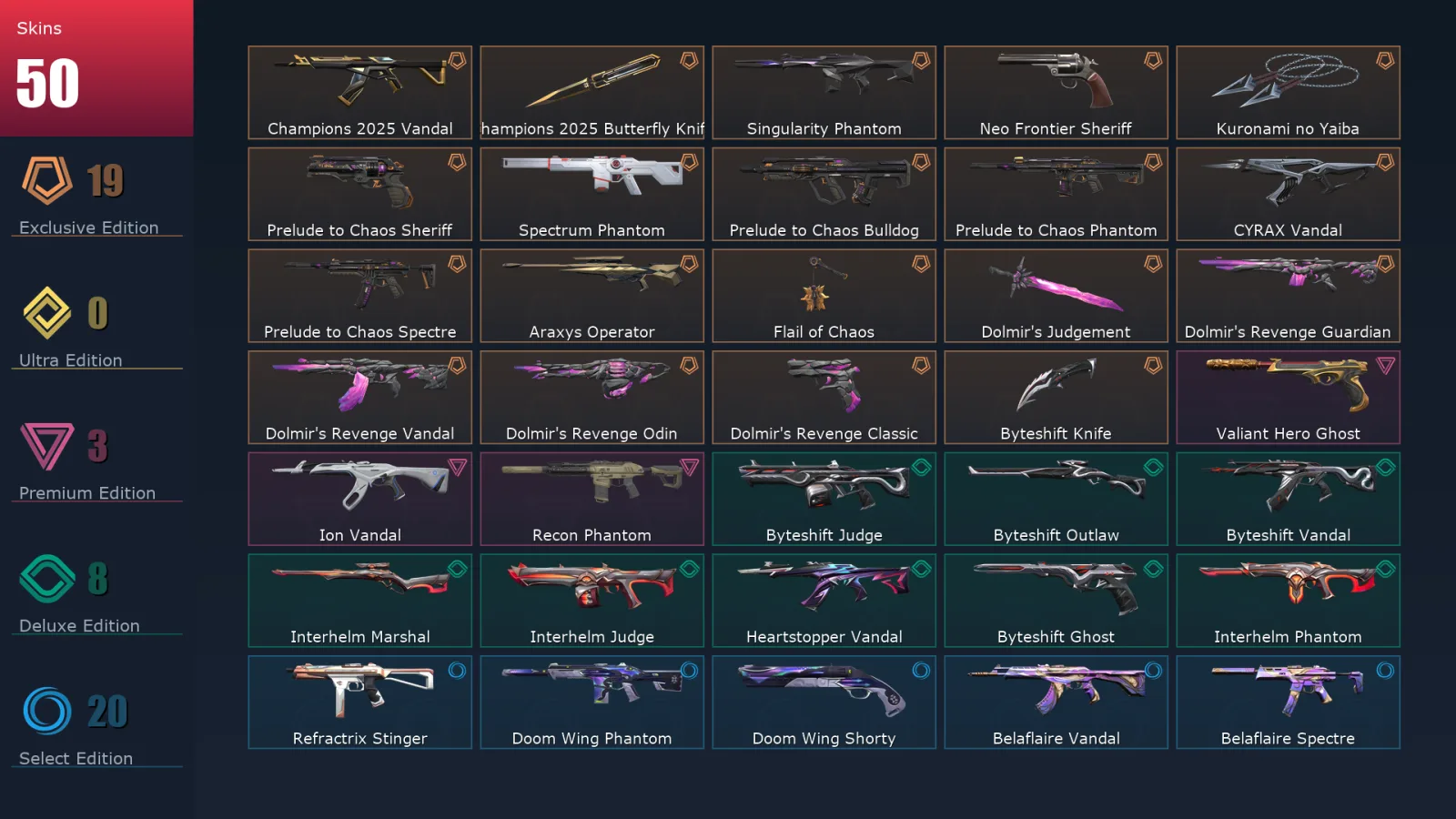 [Valorant] | EU | Level 72 | Gold 2 | 26 Agents | 50 Skins
