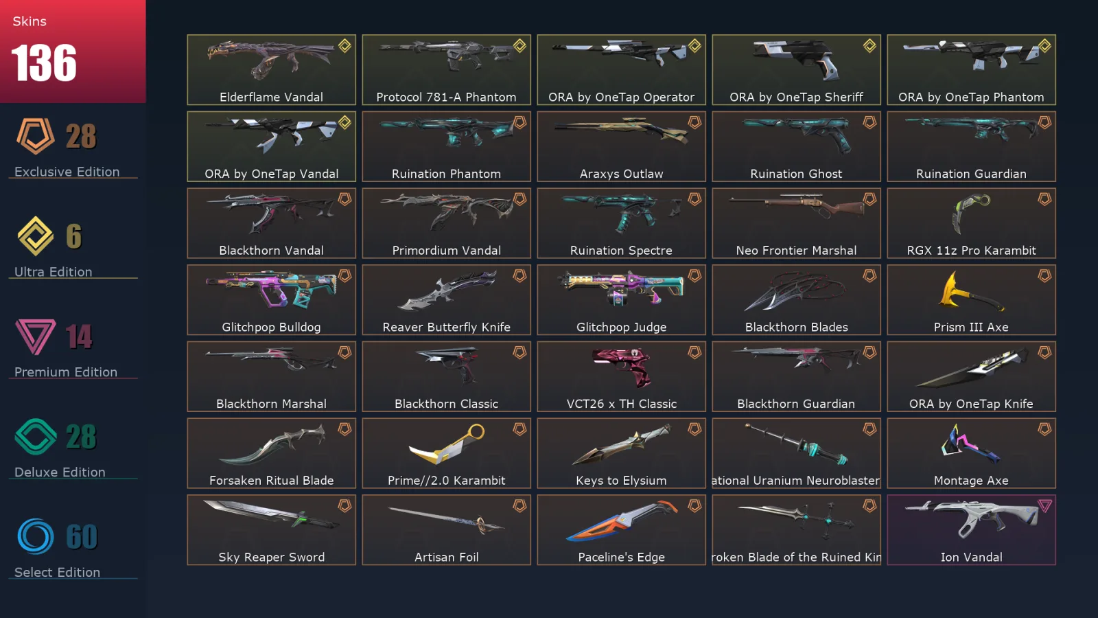 [Valorant] | EU | Level 369 | Diamond 3 | 29 Agents | 137 Skins