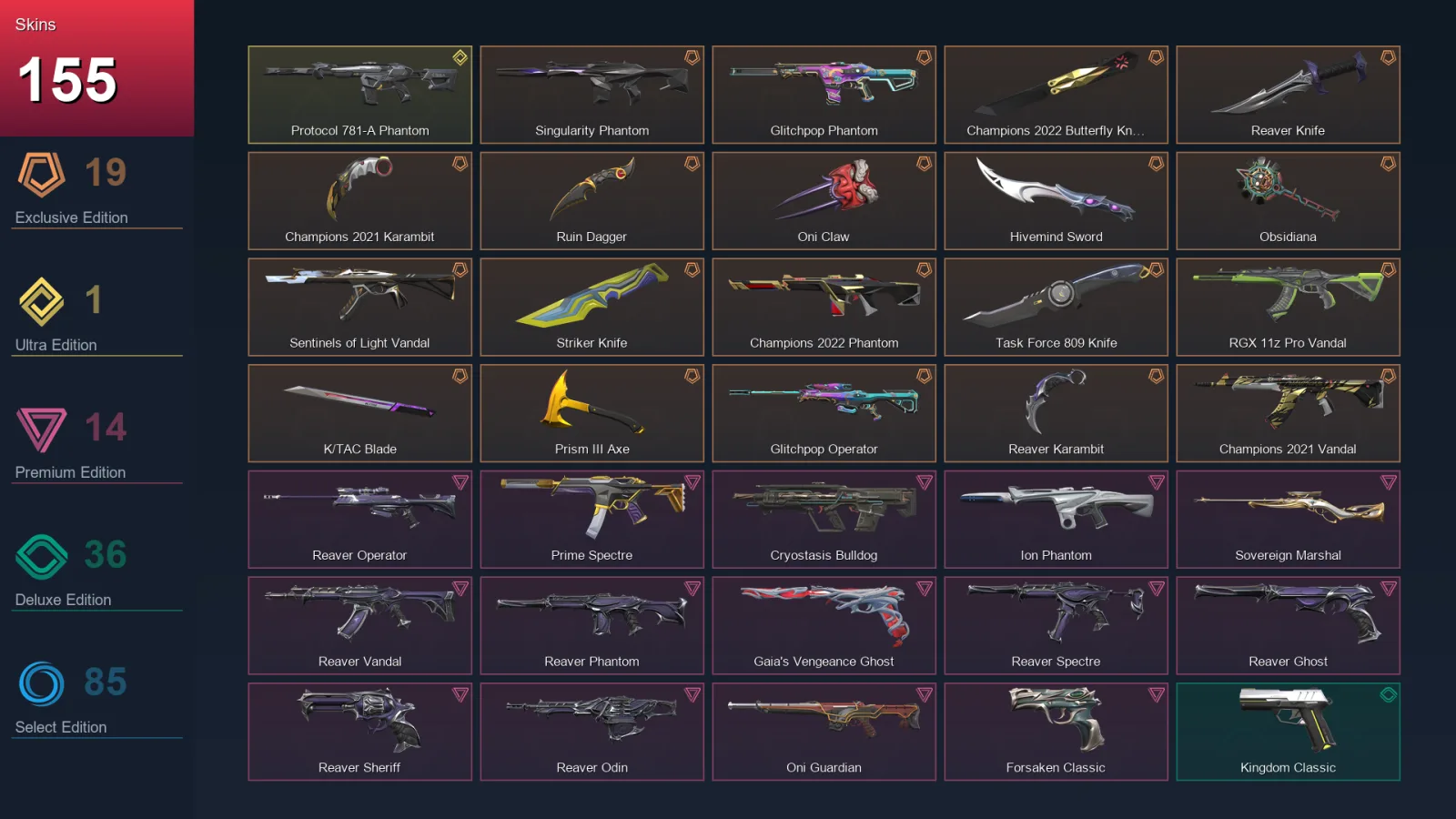 AP | Lv553 | Unranked | 155 Skin | 27 Agent | 191 Buddy — Champions 2022 Butterfly Knife