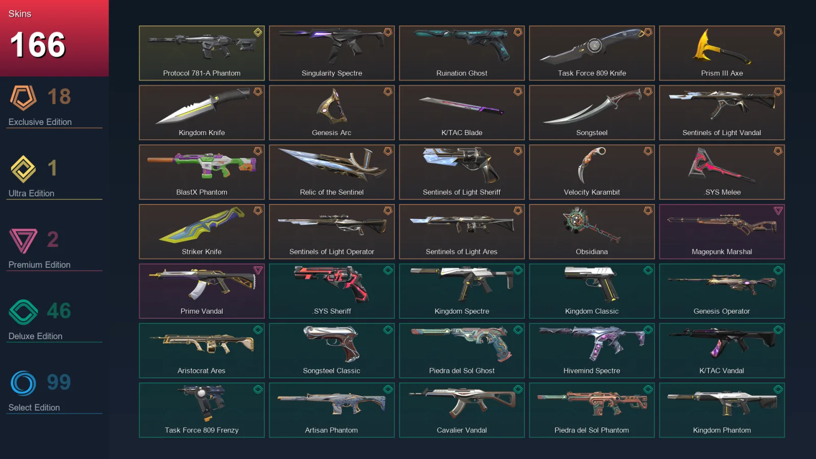 AP | Lv160 | Unranked | 166 Skin | 21 Agent | 134 Buddy