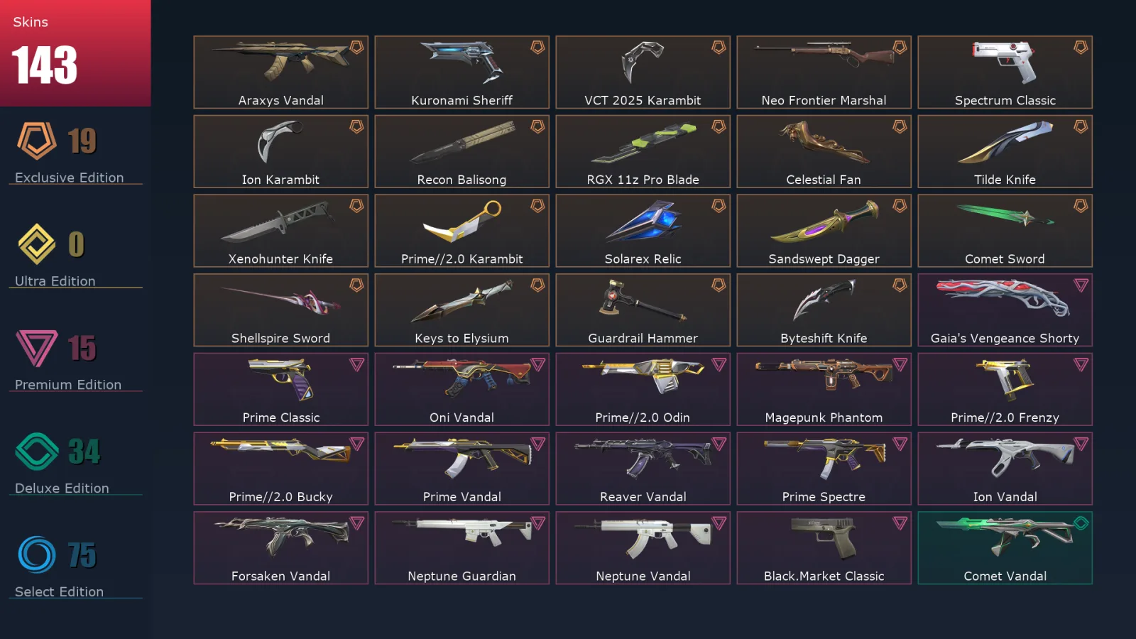 [Valorant] | EU | Level 247 | Silver 1 | 29 Agents | 143 Skins