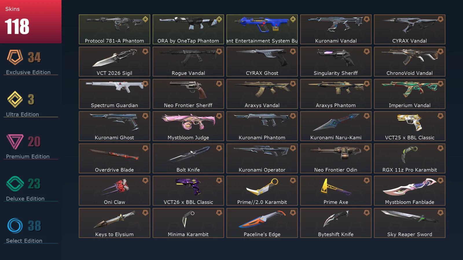 [Valorant] | EU | Level 112 | Diamond 3 | 29 Agents | 118 Skins