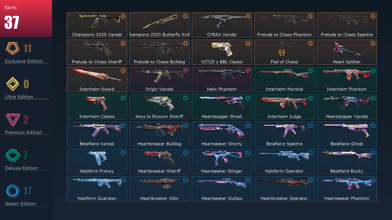 [Valorant] | EU | Level 54 | Diamond 3 | 18 Agents | 37 Skins