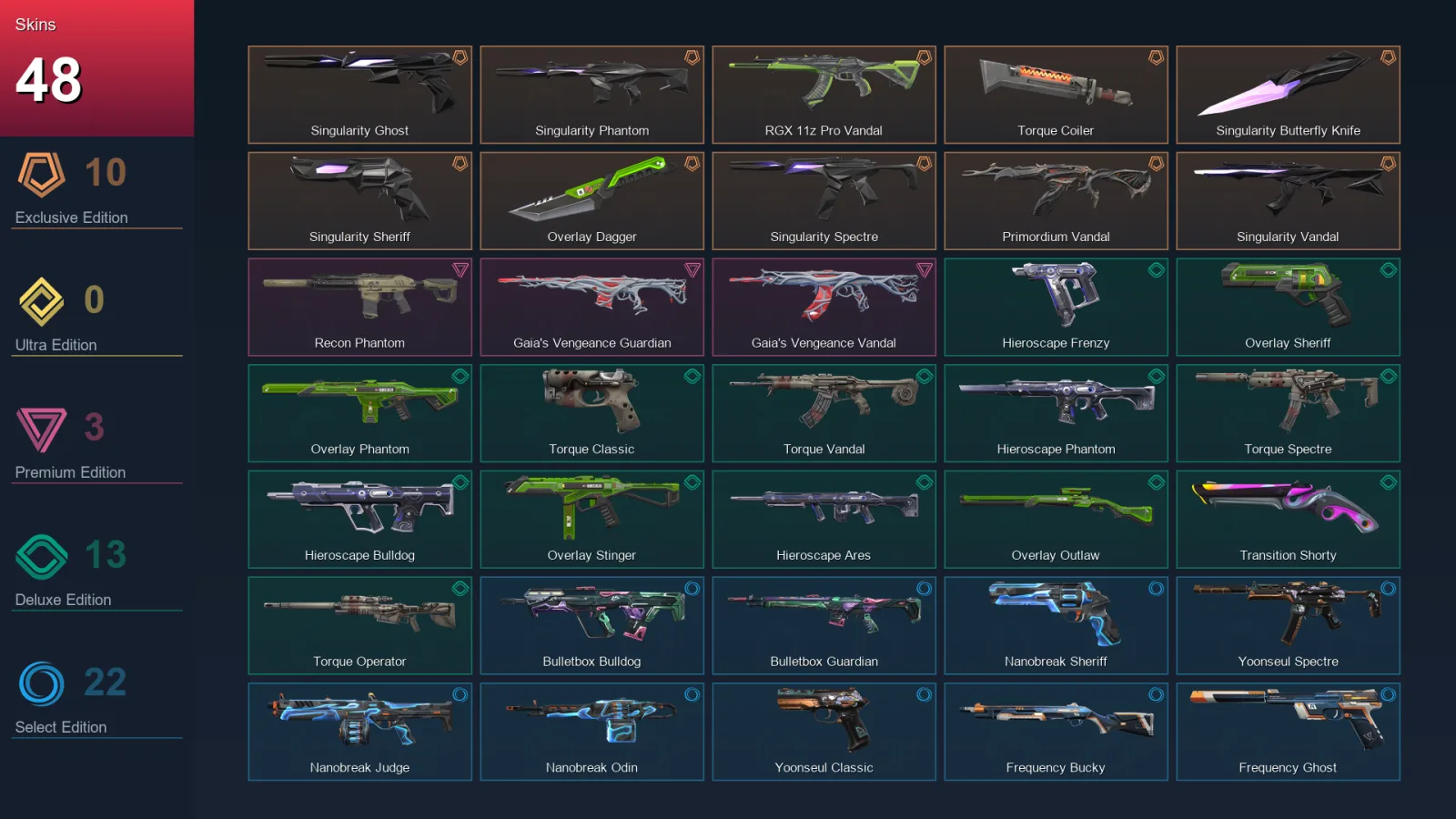 EU | Singularity Ghost | Singularity Phantom | RGX 11z Pro Vandal | Torque Coiler | 48 Skin | 26 Agent | 60 Buddy | Lv111