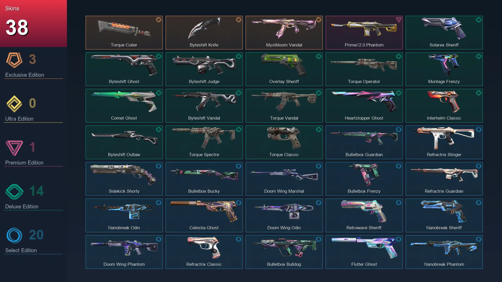 AP | Lv186 | Unranked | 38 Skin | 29 Agent | 83 Buddy — Valorant account