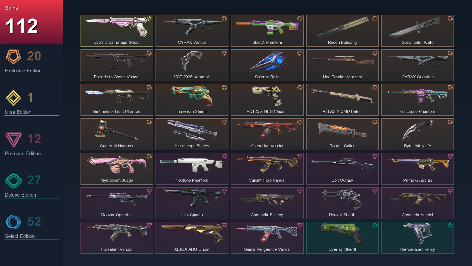 AP | Lv252 | Unranked | 112 Skin | 27 Agent | 118 Buddy — Valorant account