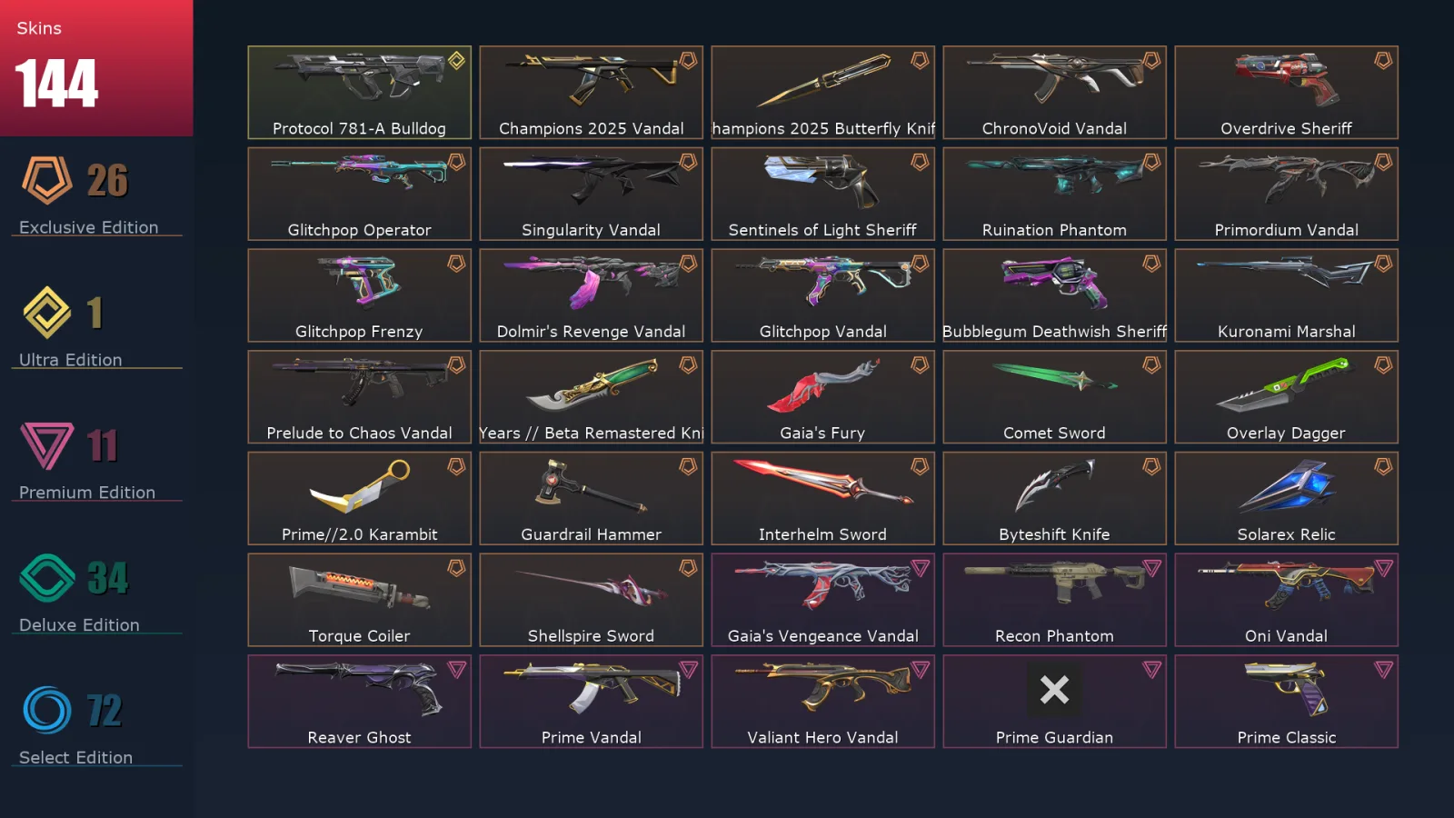 [Valorant] | EU | Level 229 | 29 Agents | 144 Skins