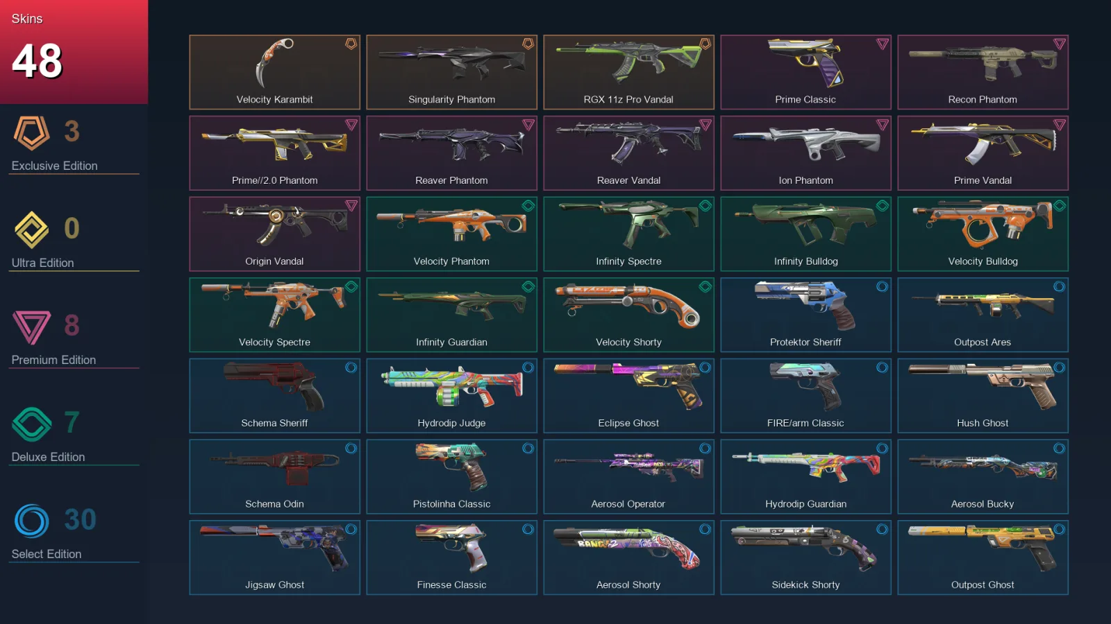 EU | Lv251 | Unranked | 48 Skin | 28 Agent | 164 Buddy — Valorant account