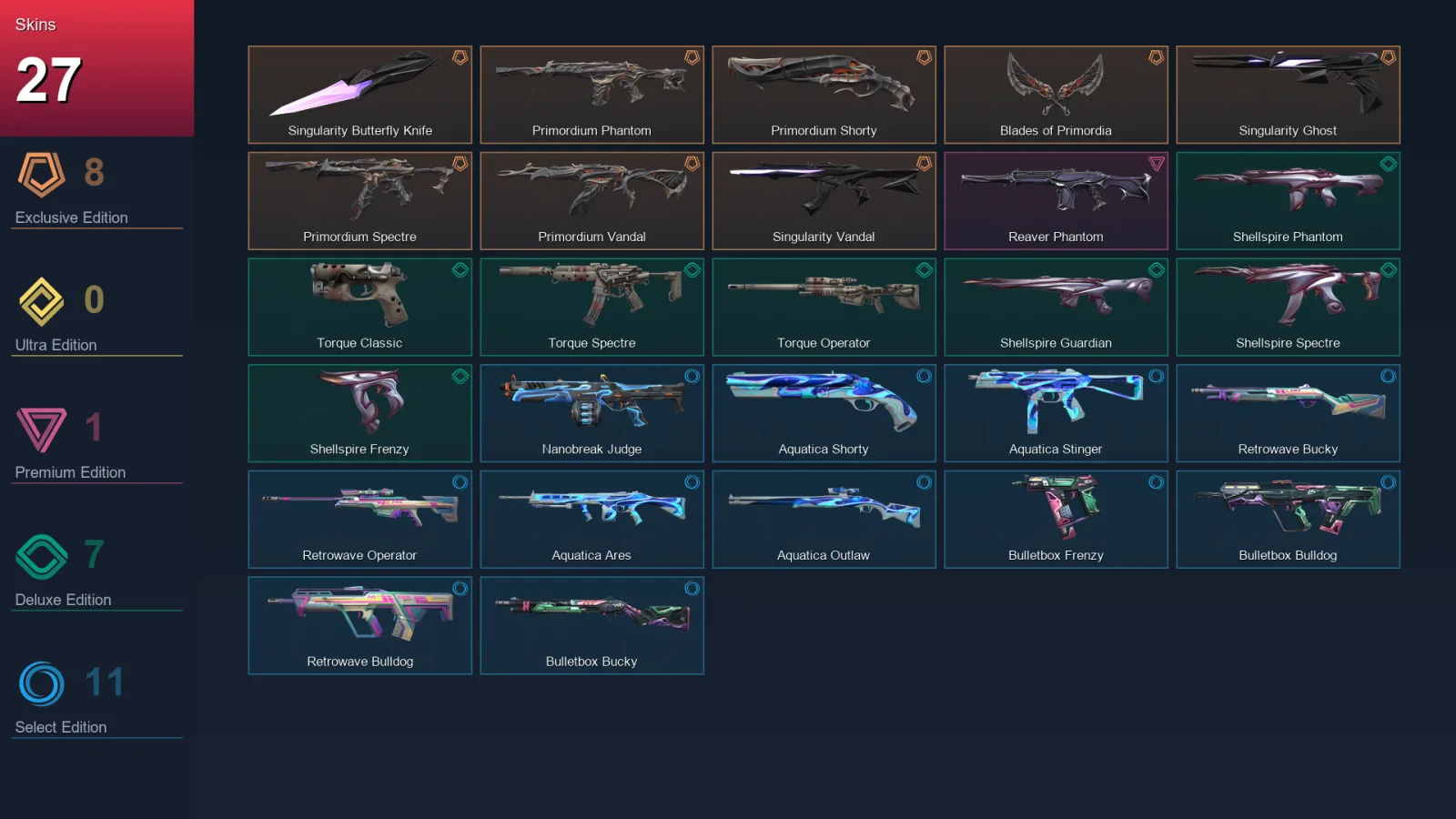 EU | Lv35 | Unranked | 27 Skin | 14 Agent | 21 Buddy — Bulletbox Frenzy