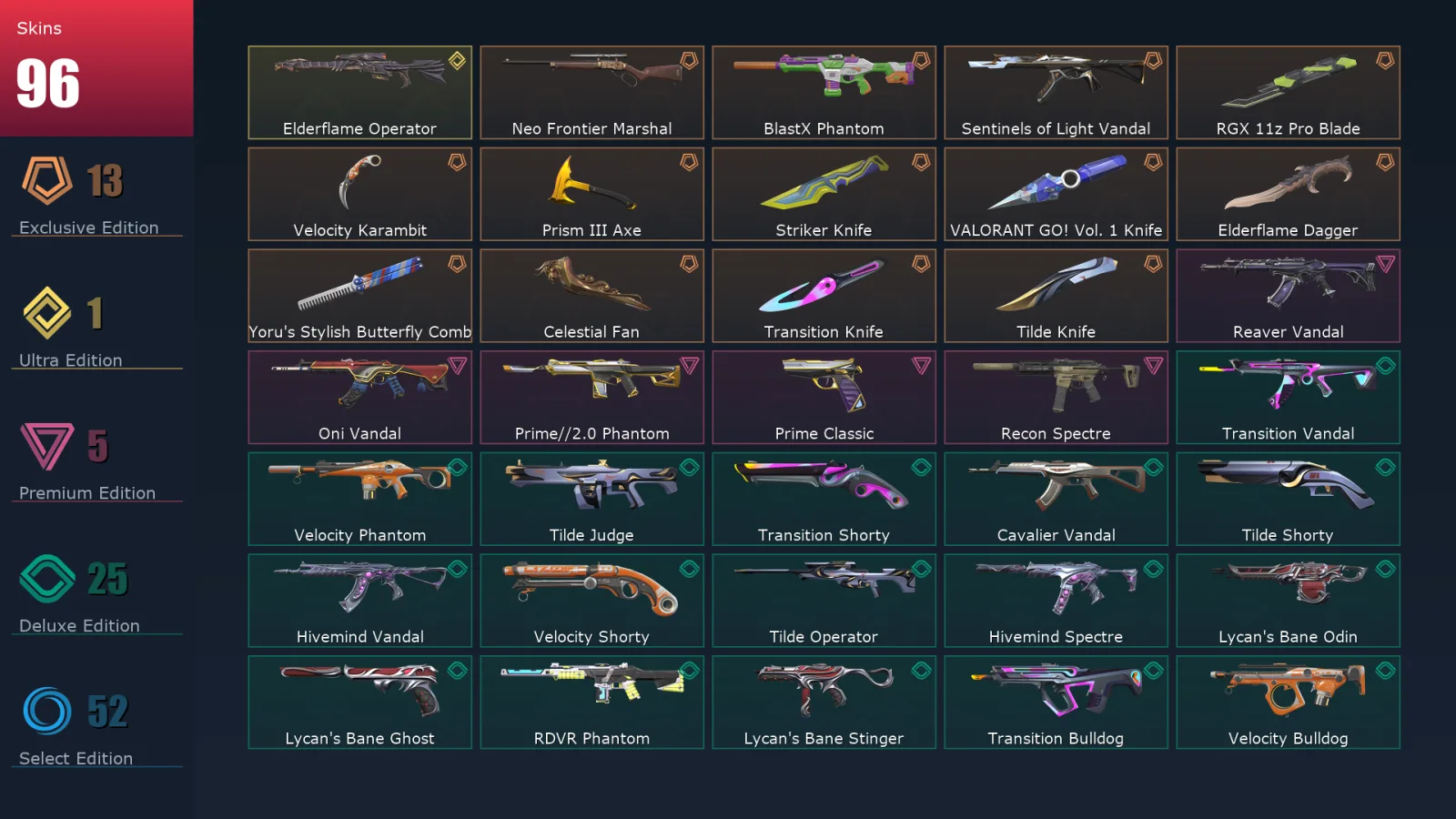 [Valorant] | EU | Level 160 | 28 Agents | 96 Skins