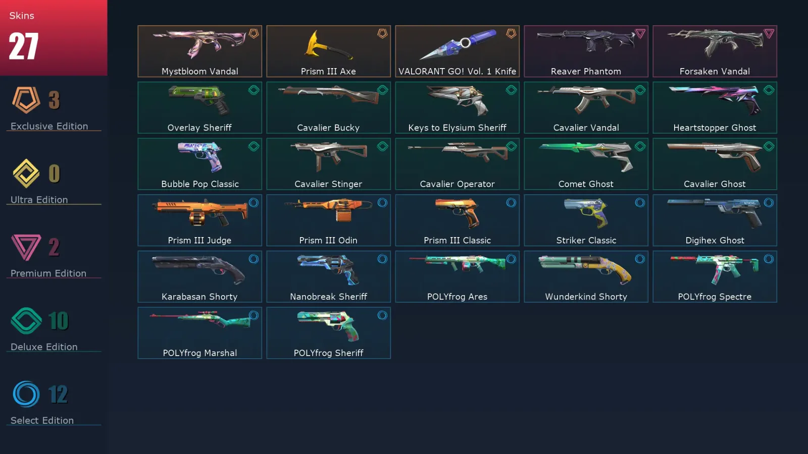 [Valorant] | EU | Level 1 | Immortal 1 | 27 Agents | 27 Skins — Valorant account