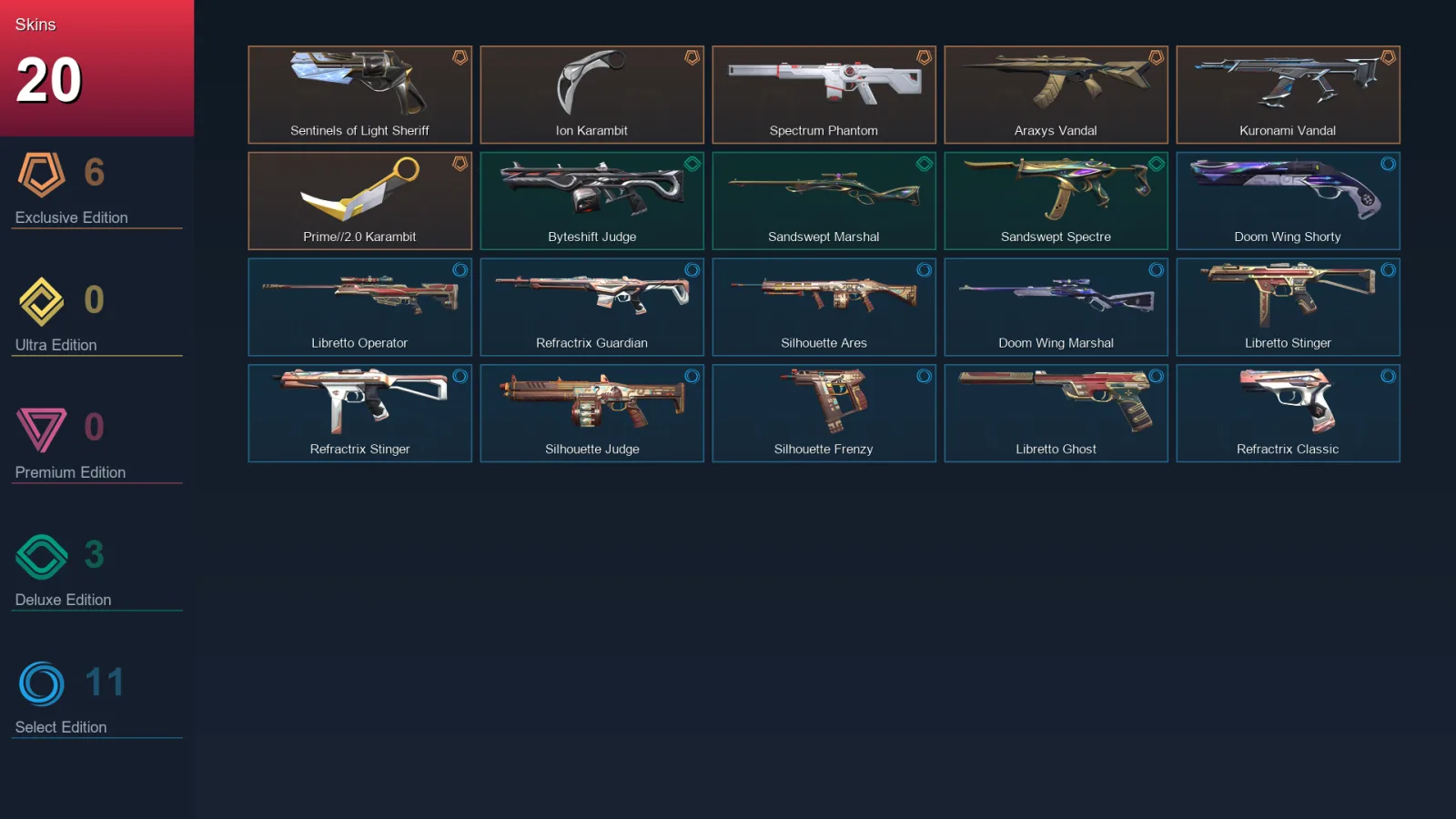 EU | Lv35 | Unranked | 20 Skin | 14 Agent | 18 Buddy &mdash; Valorant account with Marshal skin