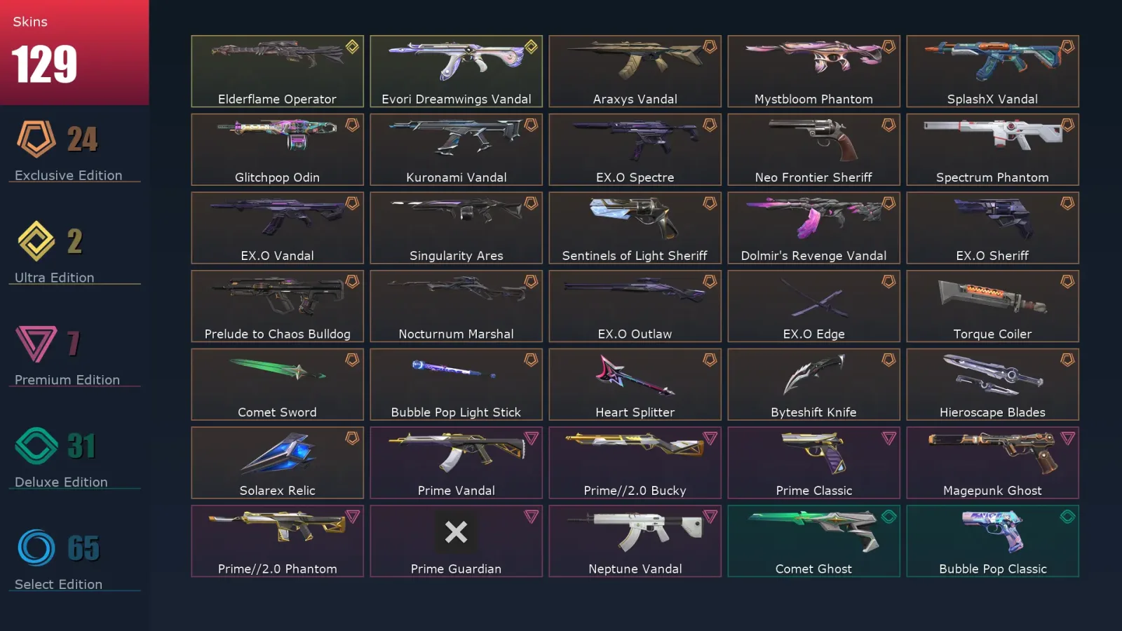 [Valorant] | EU | Level 461 | Platinum 1 | 29 Agents | 129 Skins