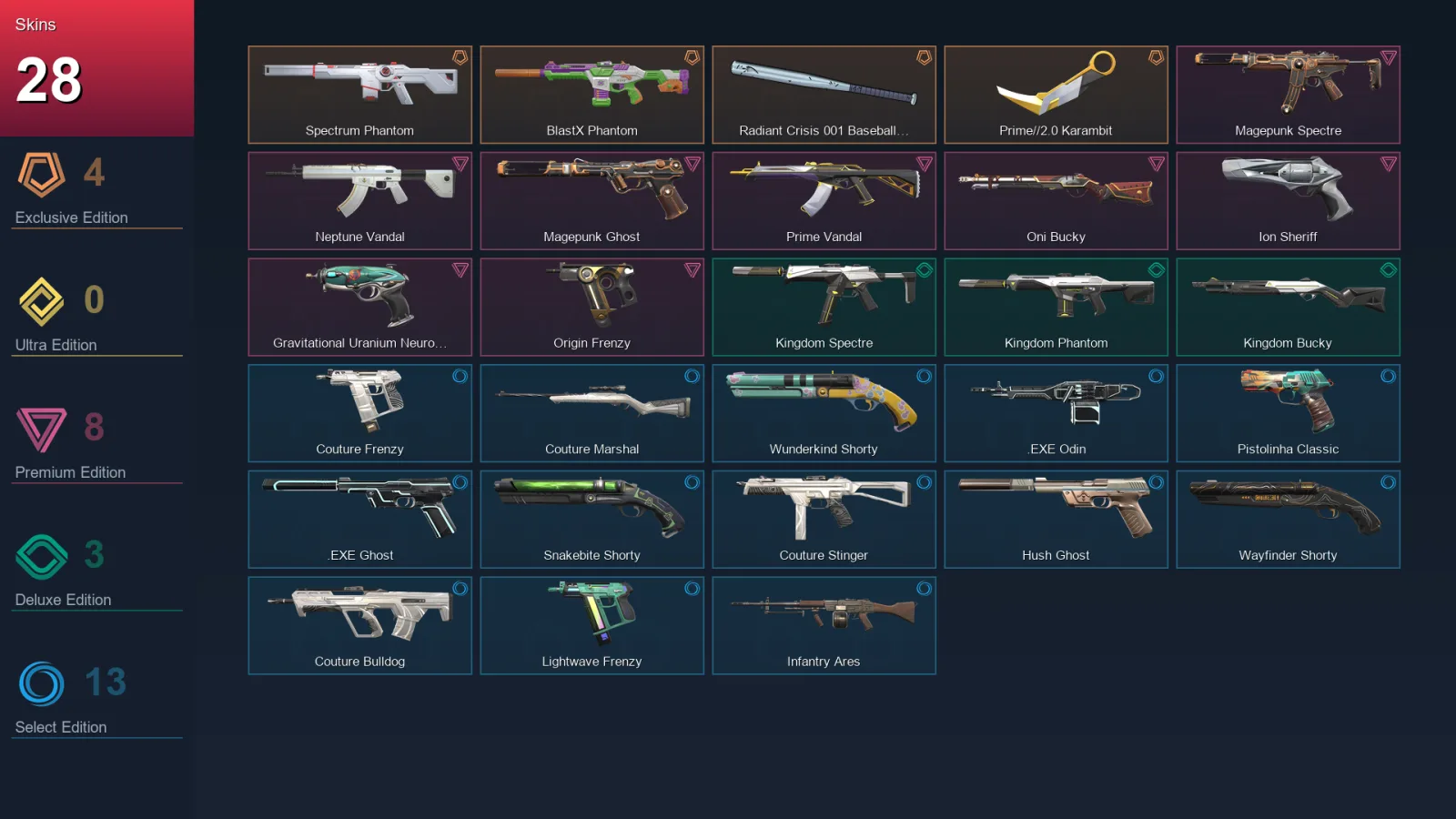 NA | Lv110 | Unranked | 28 Skin | 20 Agent | 73 Buddy