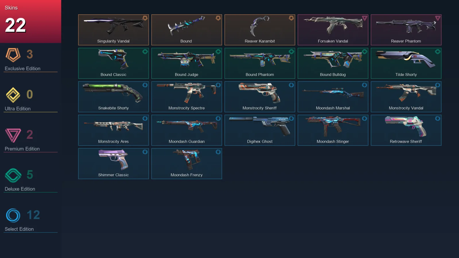 NA | Lv159 | Unranked | 22 Skin | 24 Agent | 59 Buddy