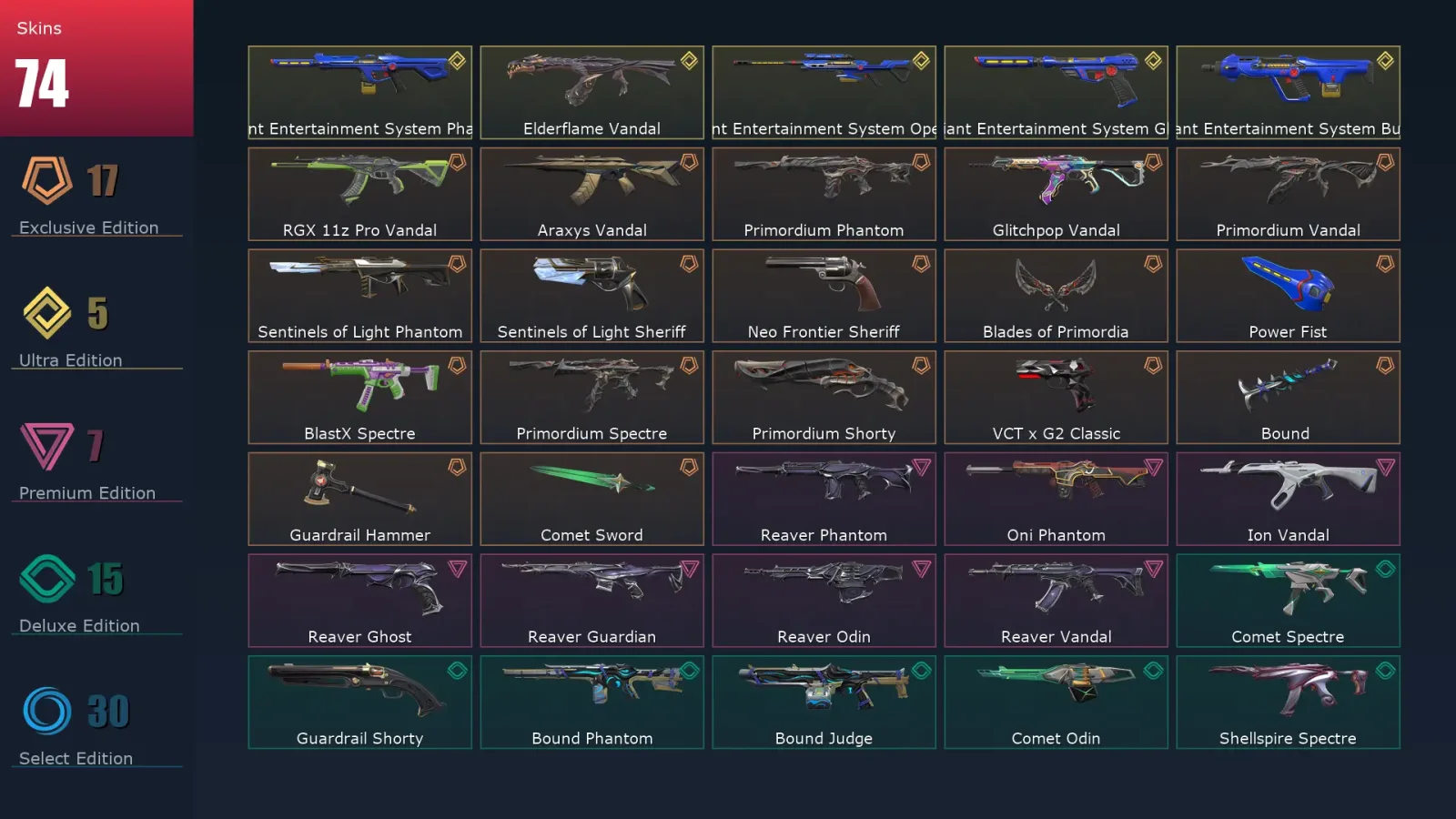 [Valorant] | EU | Level 76 | 20 Agents | 74 Skins — Valorant account