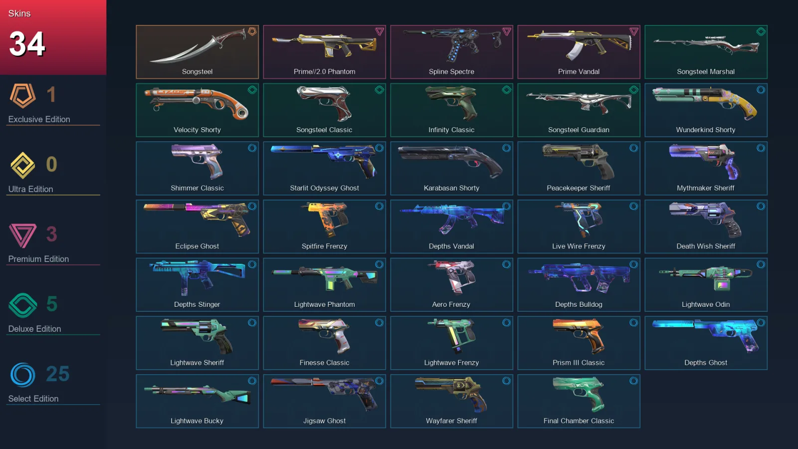 EU | Lv263 | Unranked | 34 Skin | 27 Agent | 104 Buddy