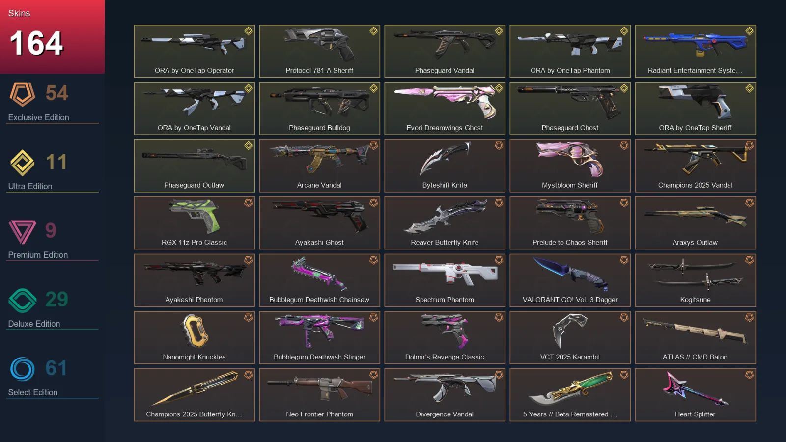 EU | Lv128 | Unranked | 164 Skin | 28 Agent | 103 Buddy — Moon Scout Outlaw
