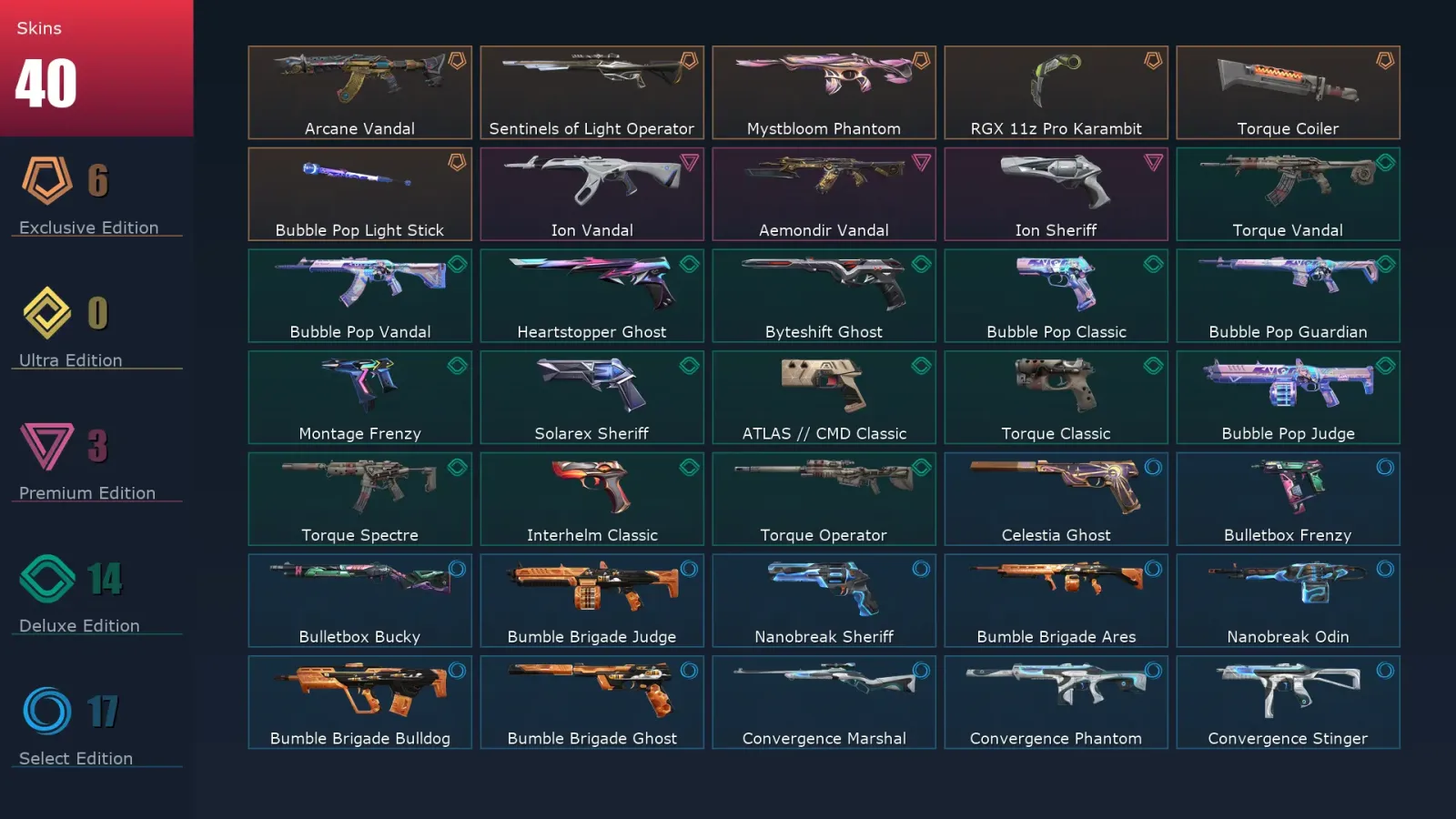 [Valorant] | EU | Level 157 | 29 Agents | 40 Skins