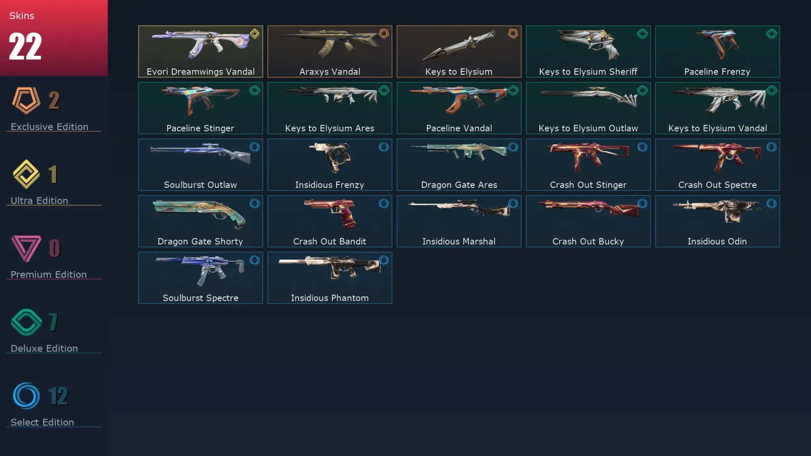 [Valorant] | EU | Level 38 | Silver 2 | 13 Agents | 22 Skins