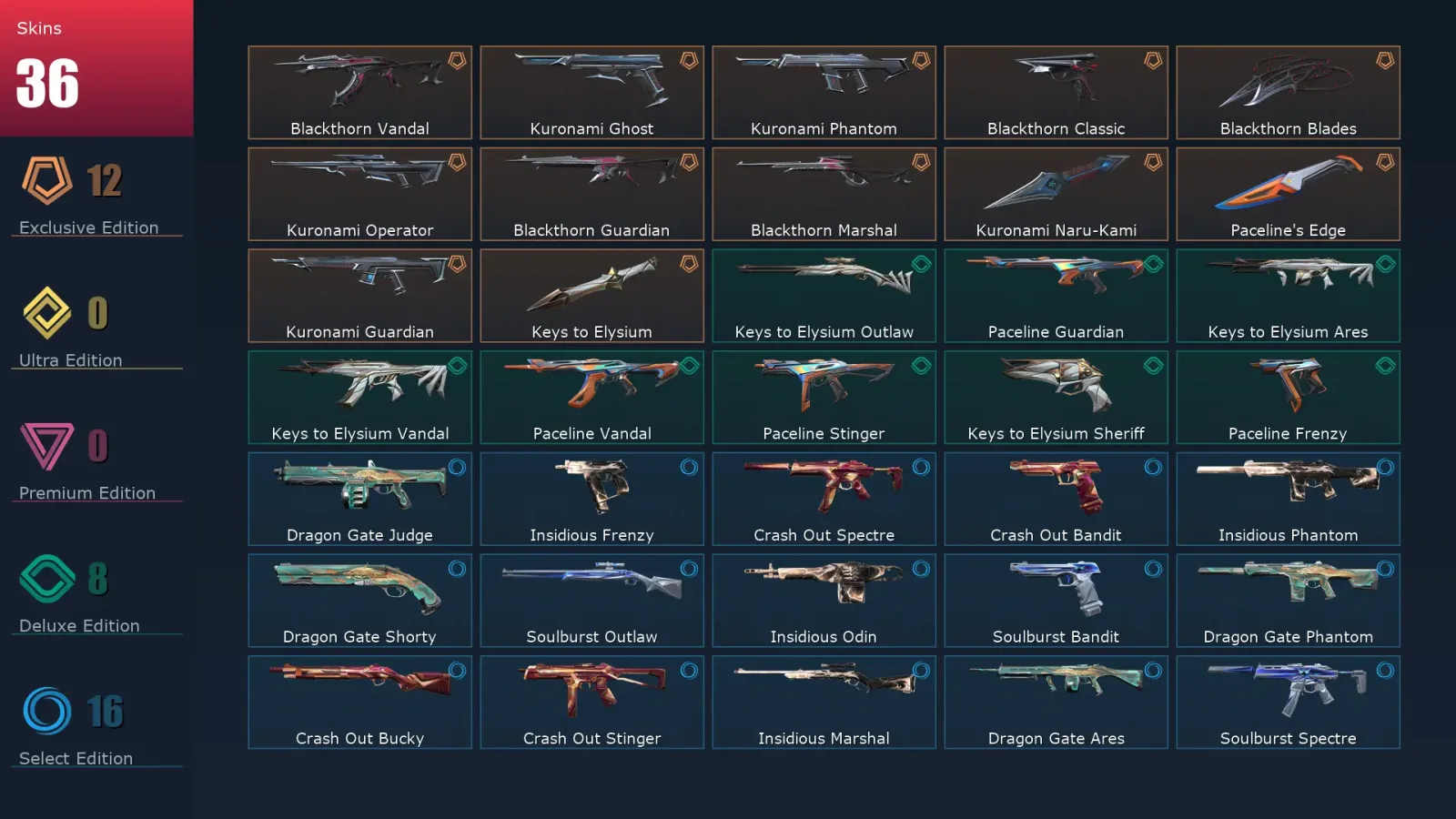 [Valorant] | EU | Level 43 | 16 Agents | 36 Skins — Paceline Guardian