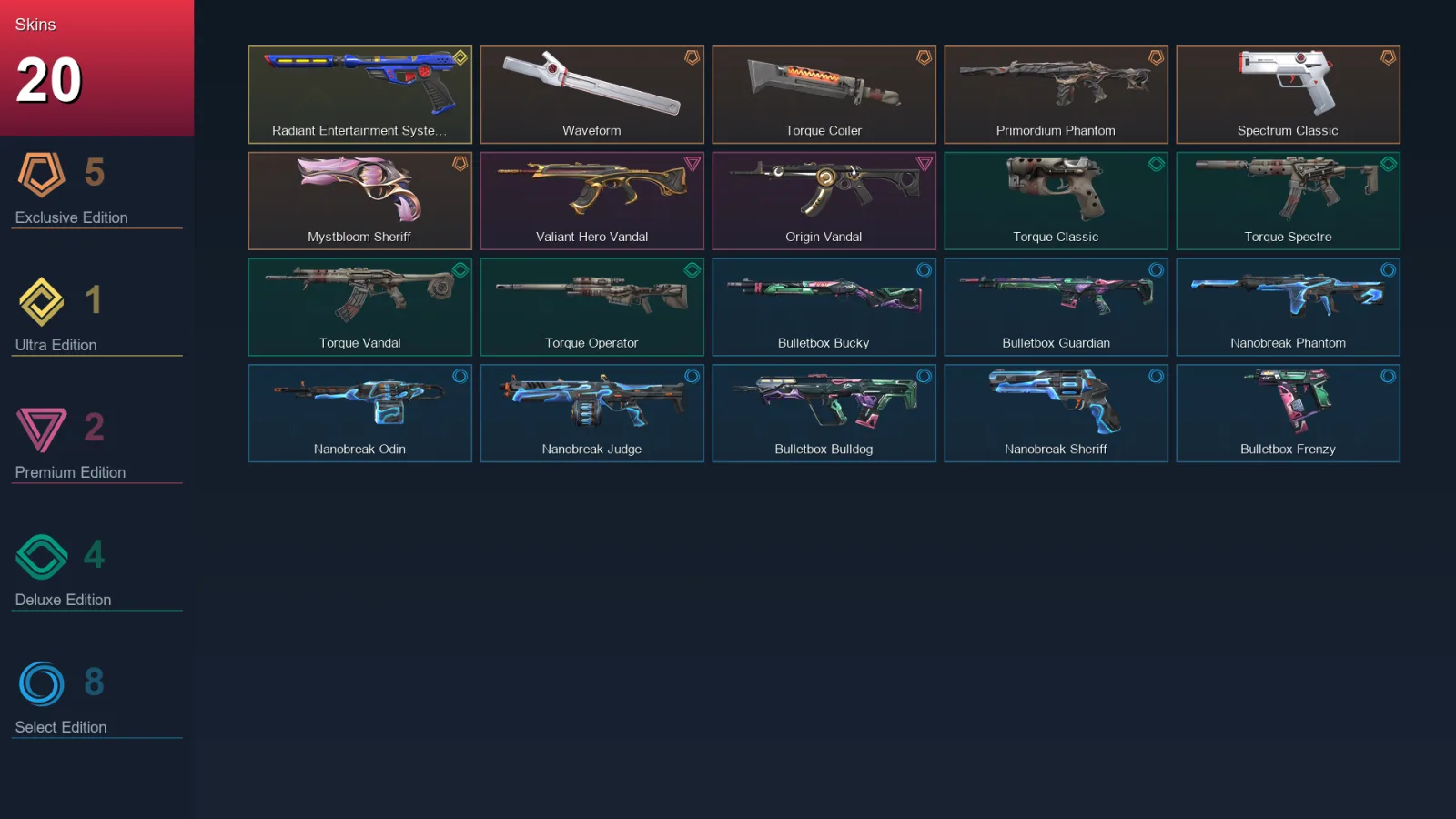 NA | Lv44 | Unranked | 20 Skin | 16 Agent | 19 Buddy