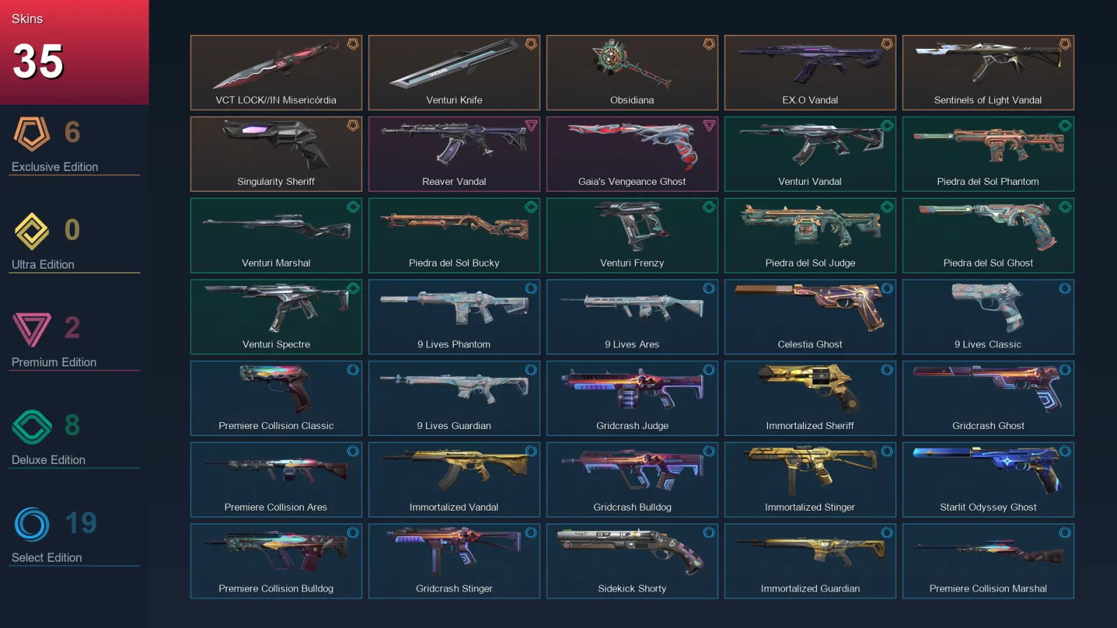 EU | Lv168 | Unranked | 35 Skin | 27 Agent | 85 Buddy — Venturi Spectre