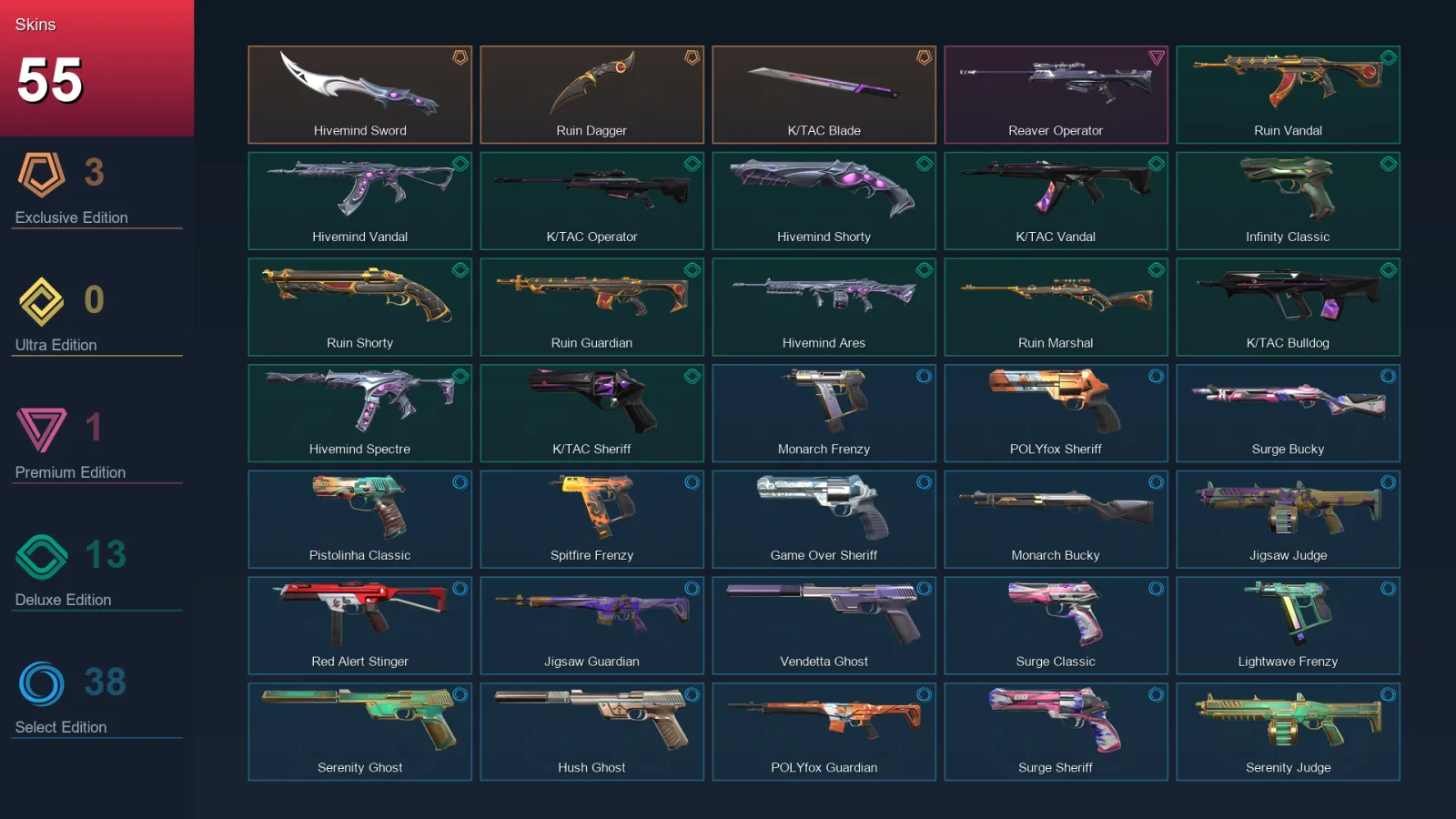 NA | Lv217 | Unranked | 55 Skin | 17 Agent | 97 Buddy
