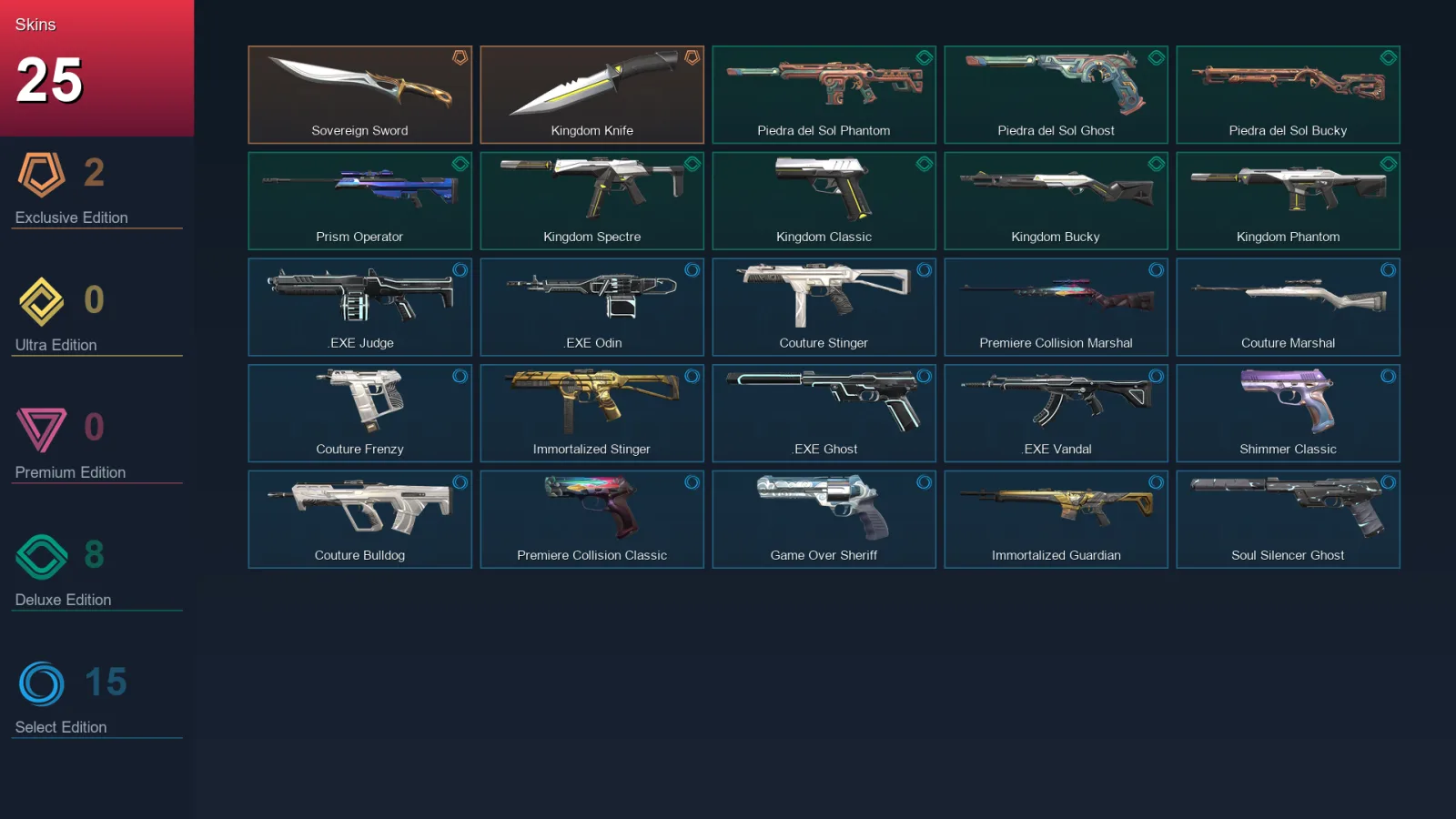 EU | Sovereign Sword | Kingdom Knife | Piedra del Sol Phantom | Piedra del Sol Ghost | 25 Skin | 19 Agent | 42 Buddy | Lv75