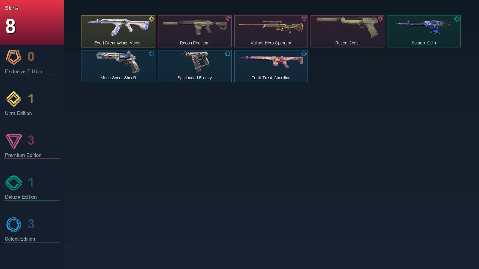 AP | Lv8 | Unranked | 8 Skin | 6 Agent | 6 Buddy — Recon Phantom
