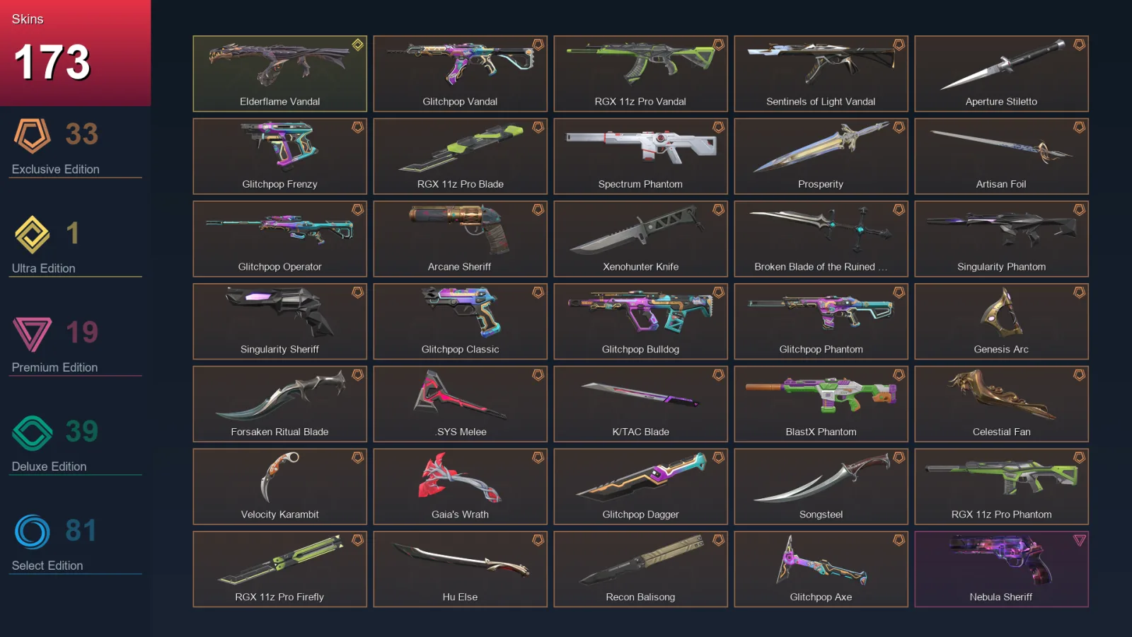 NA | Lv105 | Unranked | 173 Skin | 20 Agent | 126 Buddy
