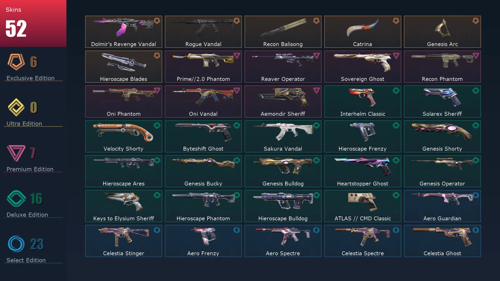 [Valorant] | EU | Level 264 | Gold 2 | 29 Agents | 52 Skins