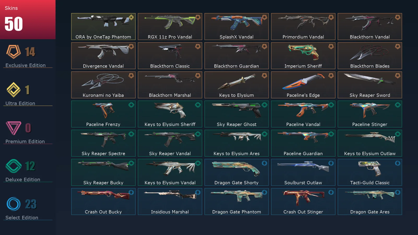 [Valorant] | EU | Level 64 | Diamond 1 | 12 Agents | 50 Skins