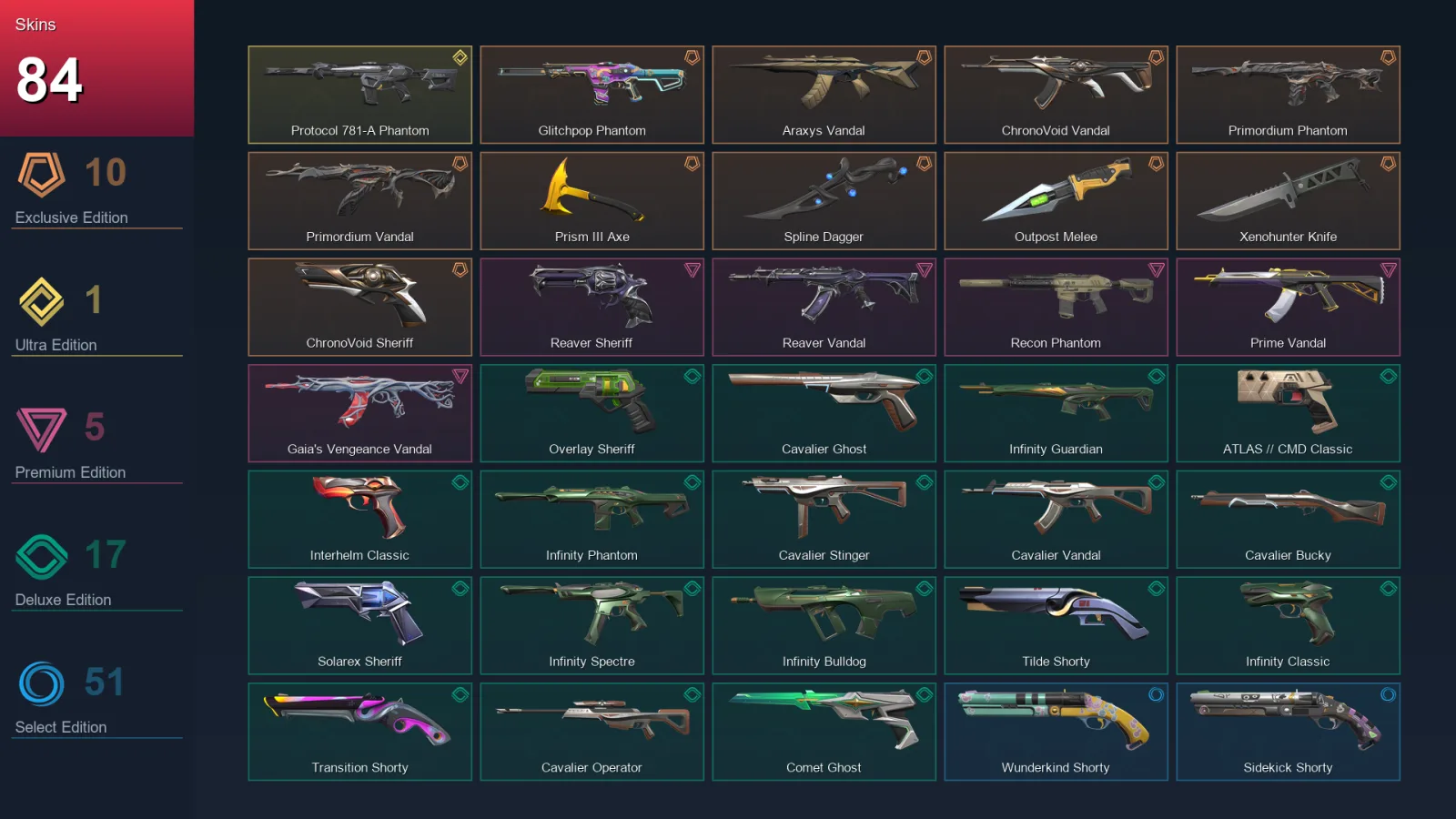 EU | Lv539 | Unranked | 84 Skin | 27 Agent | 143 Buddy