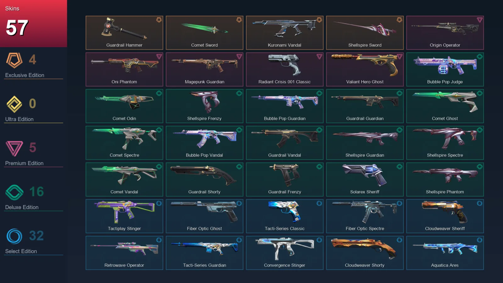 AP | Lv143 | Unranked | 57 Skin | 27 Agent | 61 Buddy — Valorant account